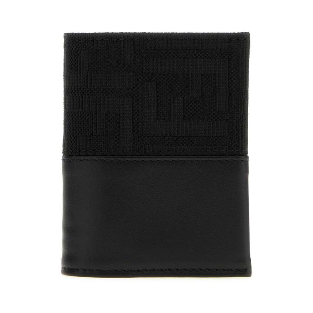 Fendi Men Black Jacquard And Leather Ff Card Holder